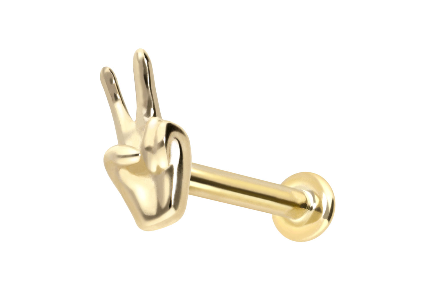 14 Karat Gold Labret Piercing mit Innengewinde PEACE-ZEICHEN